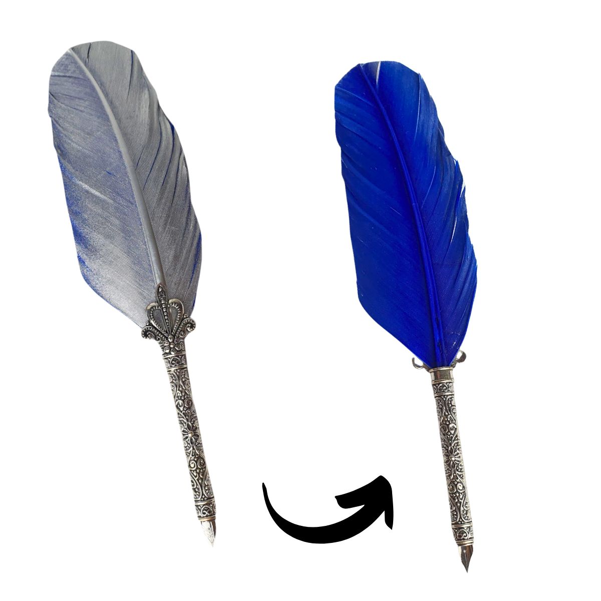Caneta Tinteiro Simples Pena Prateada e Azul Caneta Tinteiro Simples Pena Prateada e Azul
